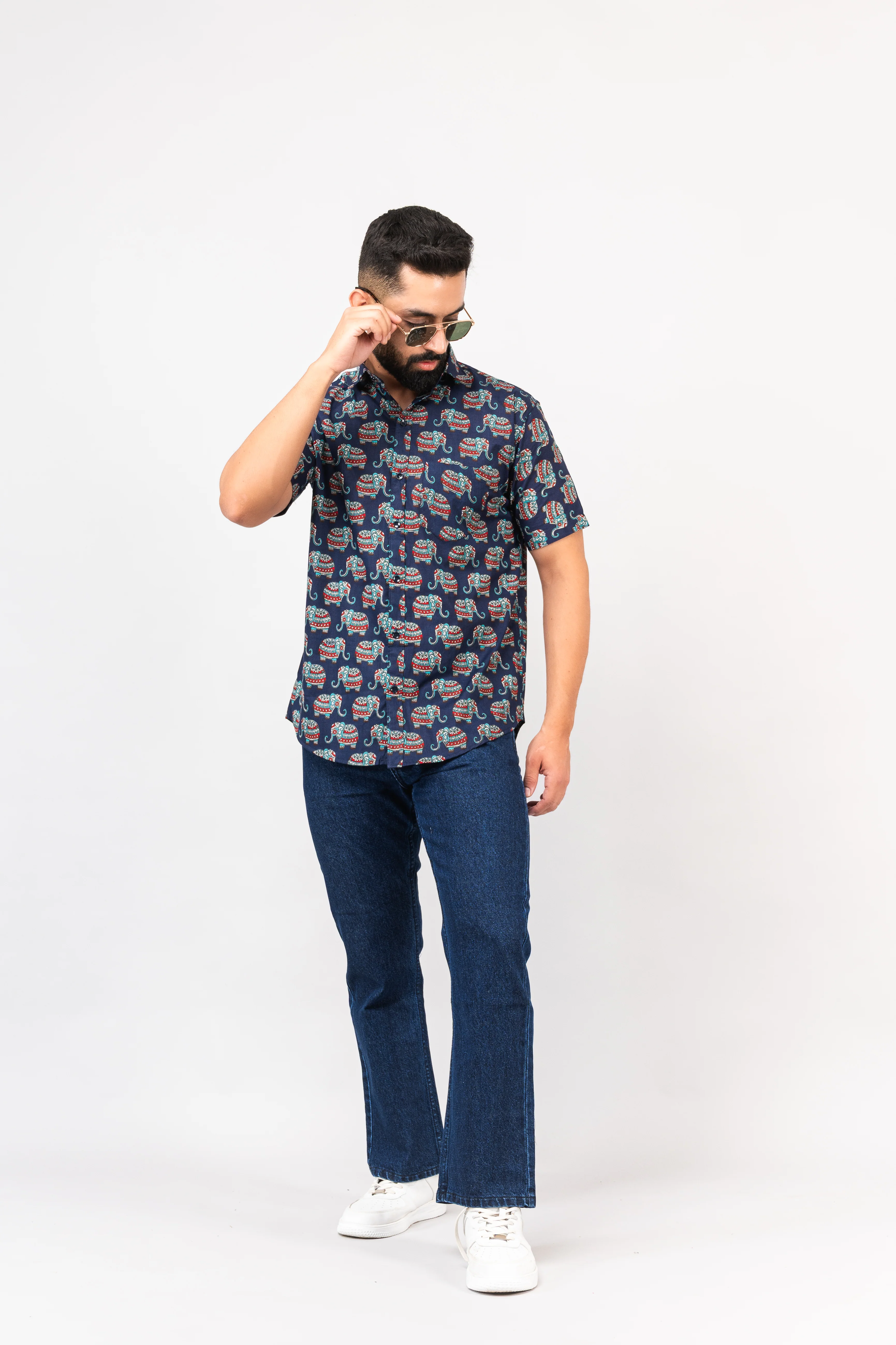 Blue Multi Elephant Print Half Sleeves Shirt - Image 9