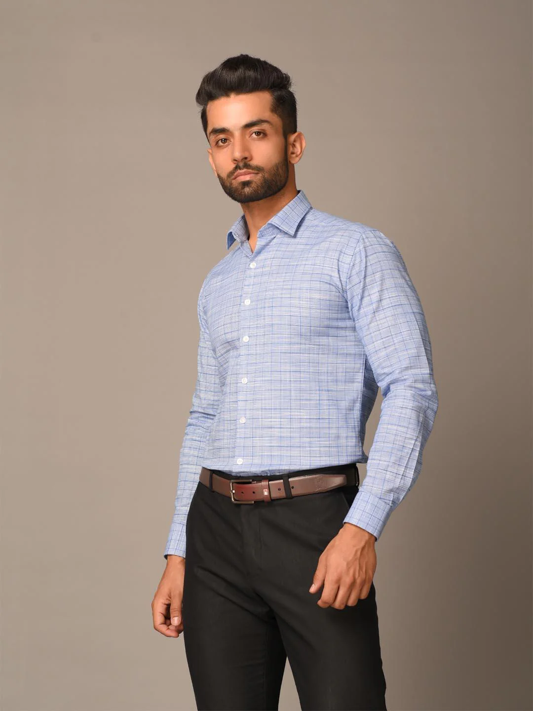 Blue Plaid Checks Cotton Shirt - Image 3