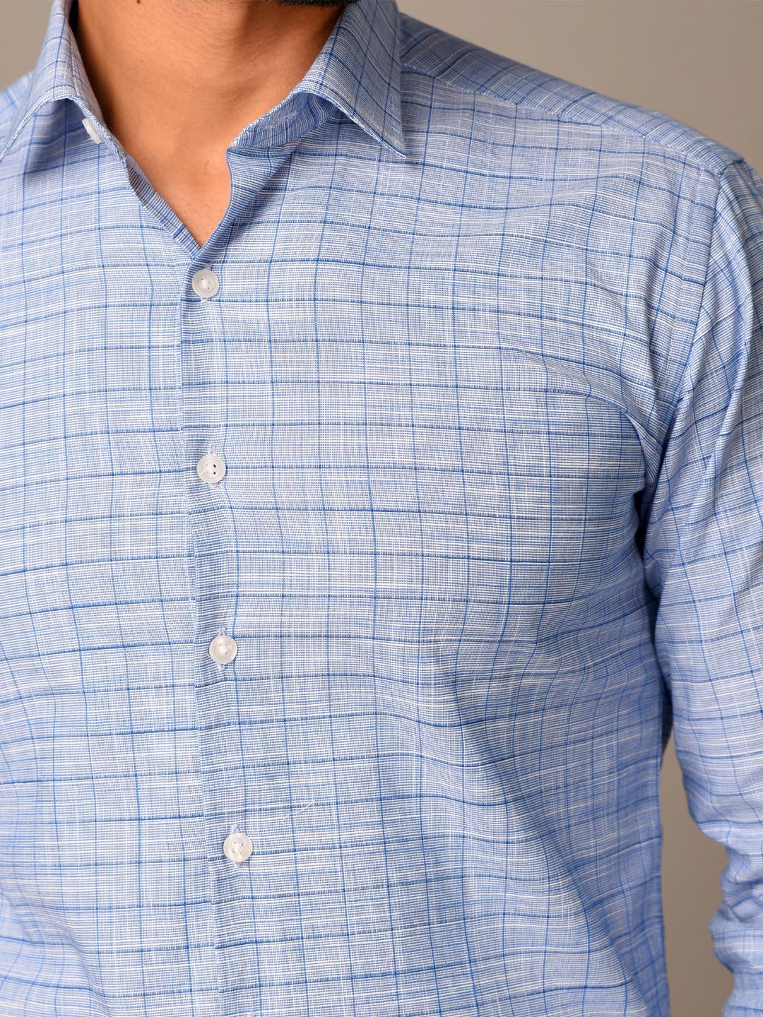 Blue Plaid Checks Cotton Shirt - Image 5