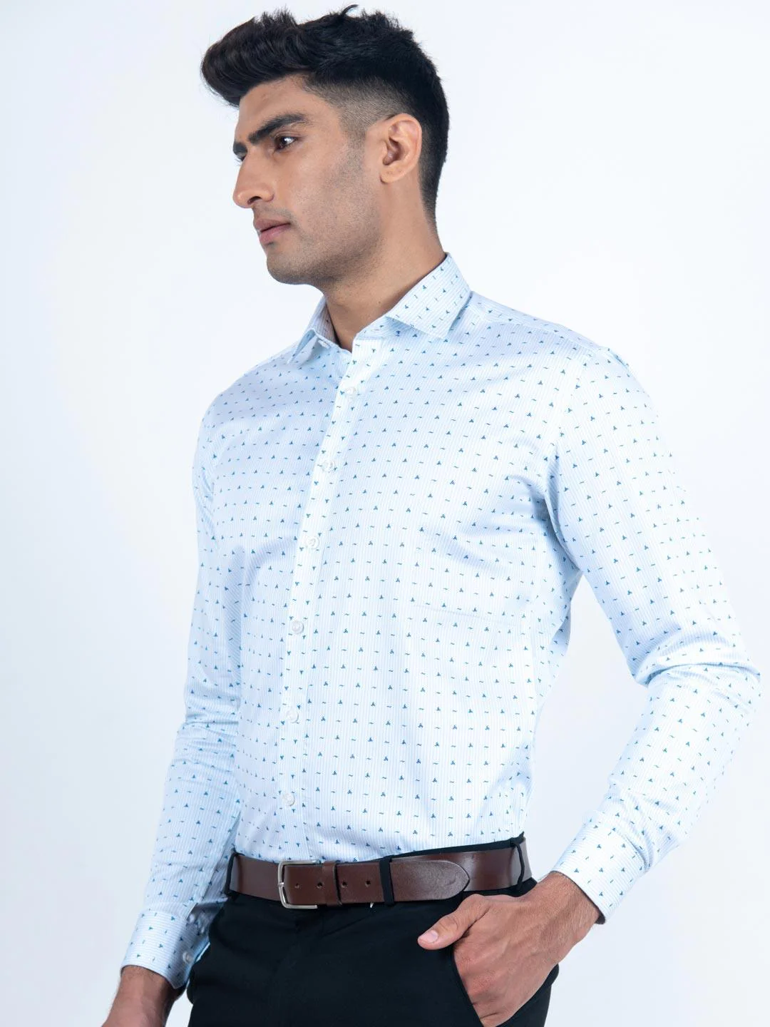 Blue Self Printed Shirt - Image 3