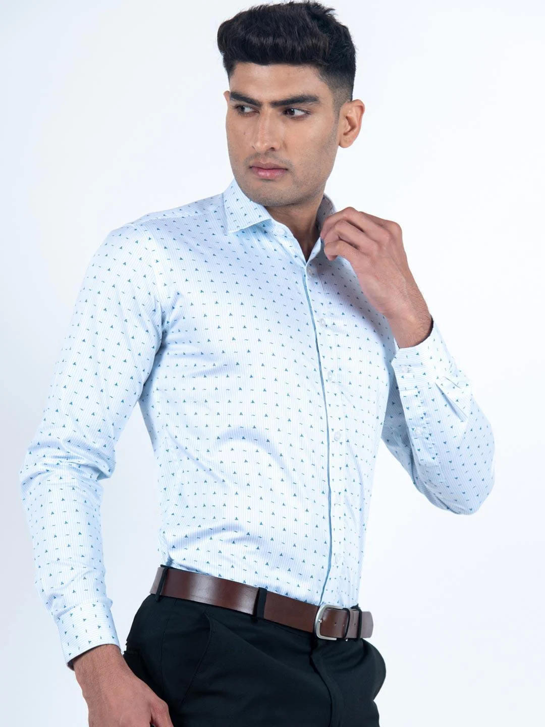 Blue Self Printed Shirt - Image 4