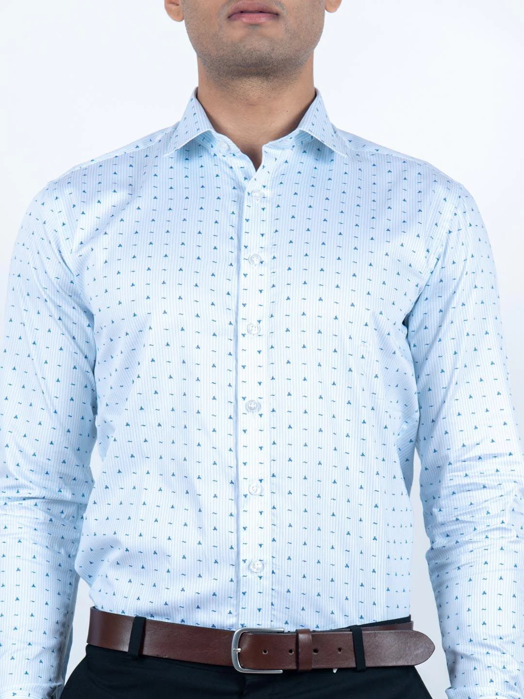 Blue Self Printed Shirt - Image 5