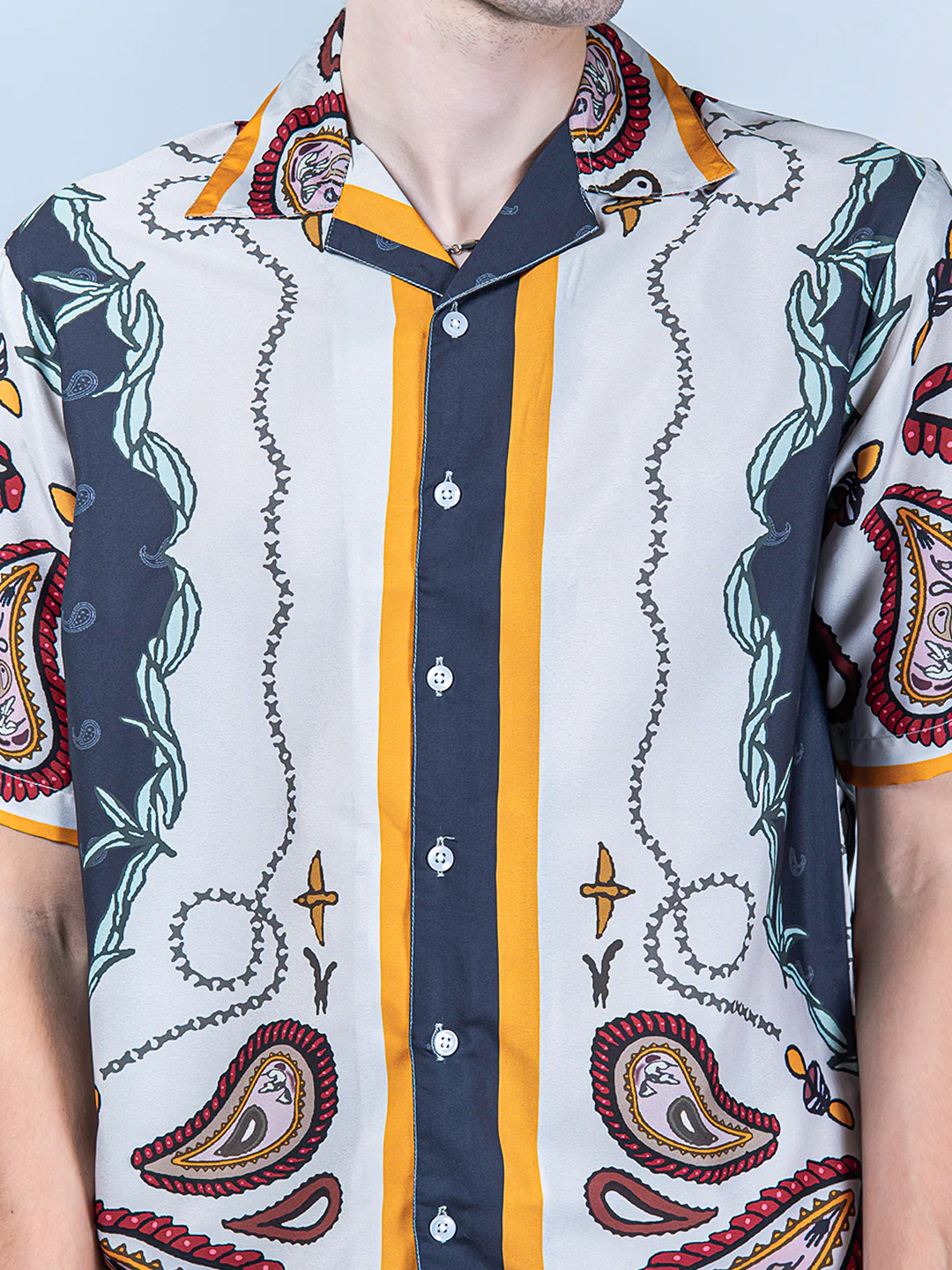 Boho Front-Back Printed Oversized Multicolor Crepe Shirt - Image 4