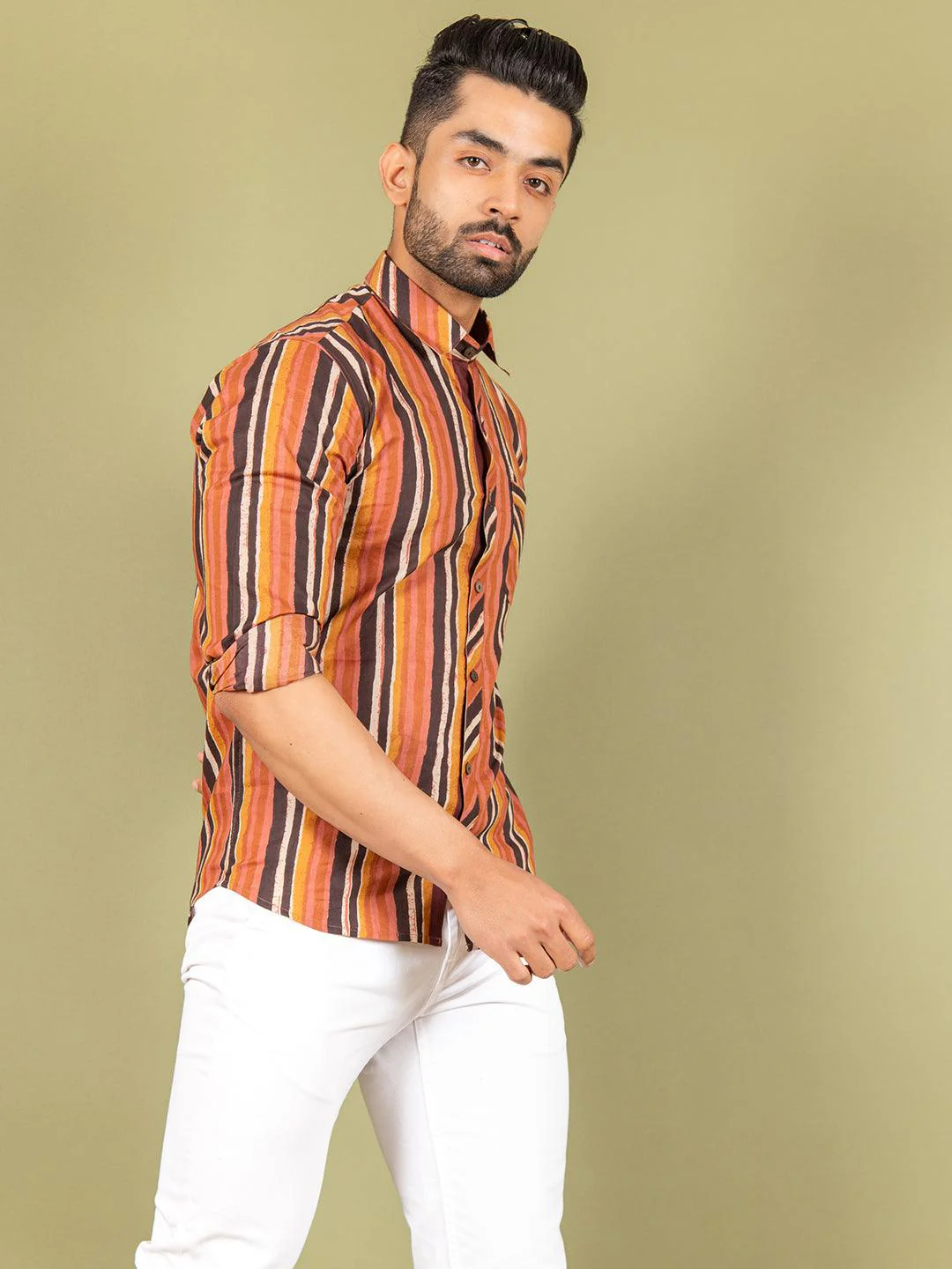 Brown And Black Line Printed Shirt - Image 3