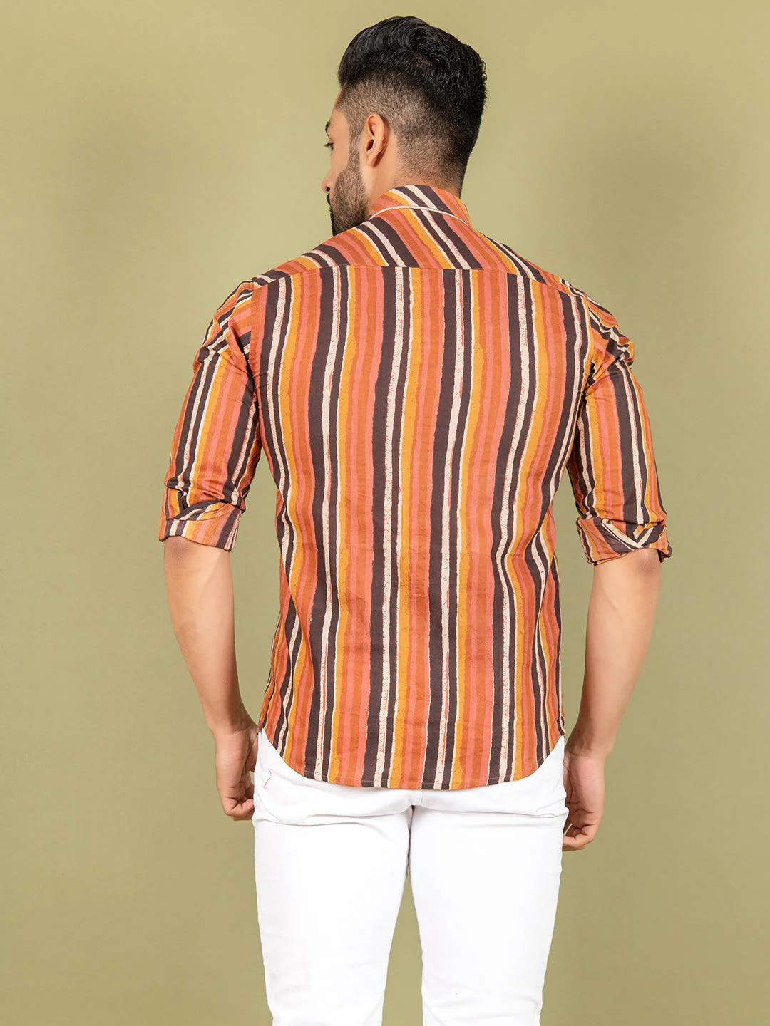 Brown And Black Line Printed Shirt - Image 5