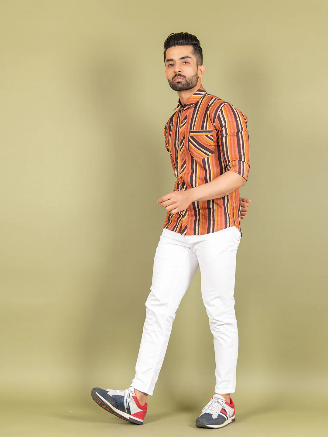 Brown And Black Line Printed Shirt - Image 6