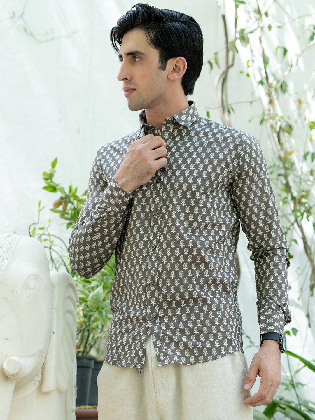 Brown Jaipuri Printed Cotton Shirt - Image 3
