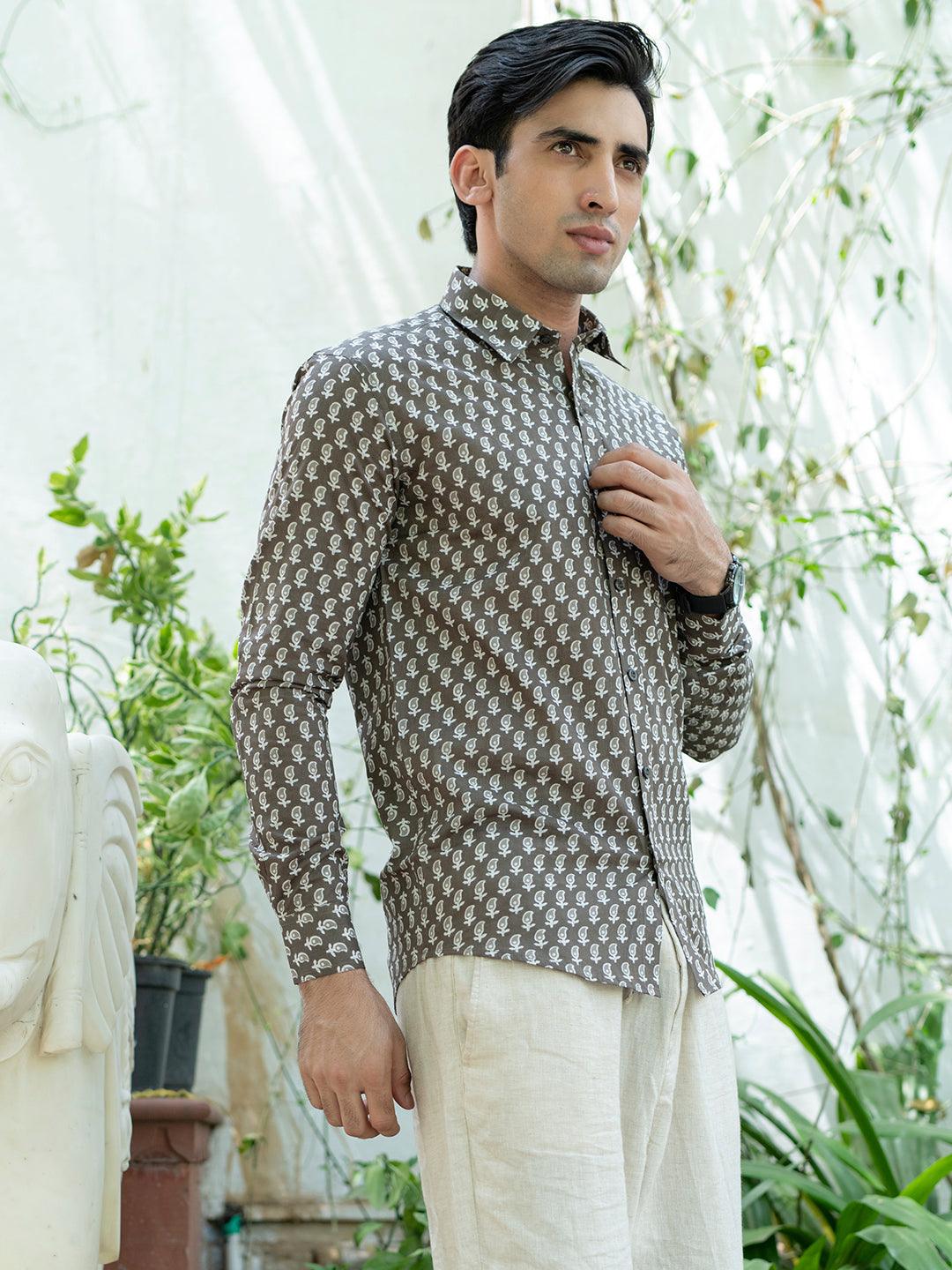 Brown Jaipuri Printed Cotton Shirt - Image 4