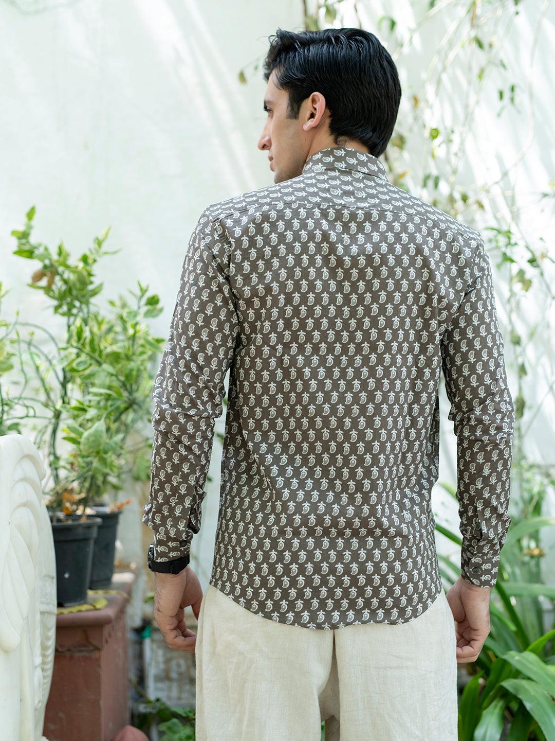 Brown Jaipuri Printed Cotton Shirt - Image 5