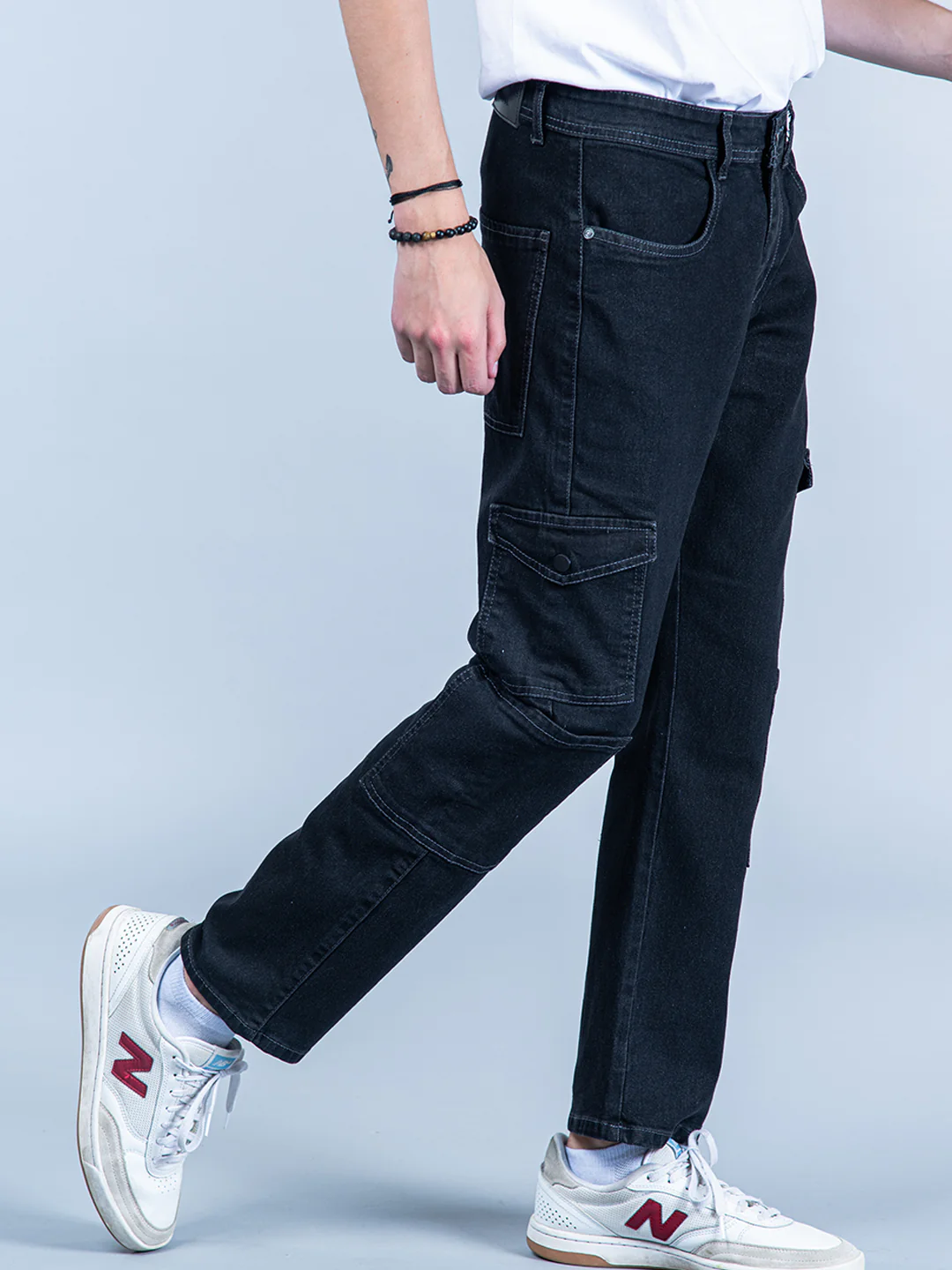 Carbon Black Baggy-Fit Cargo Denim Jeans - Image 5