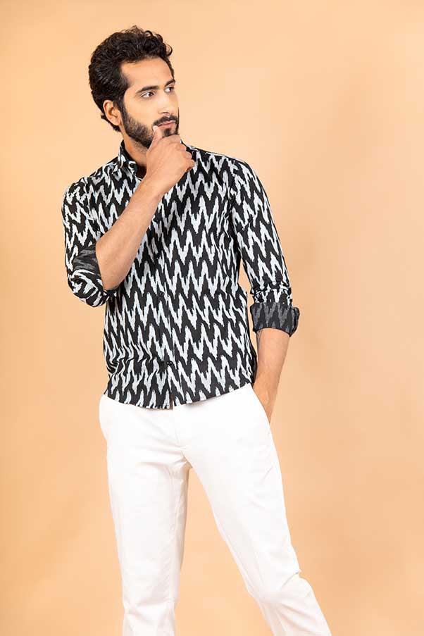 Cotton Black Jaipuri Printed Shirts For Men - Image 4