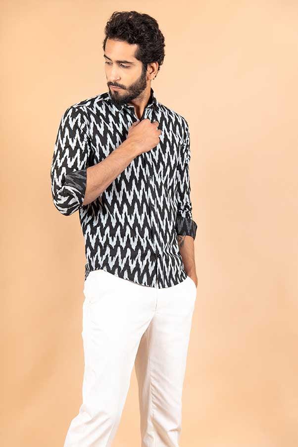 Cotton Black Jaipuri Printed Shirts For Men - Image 5