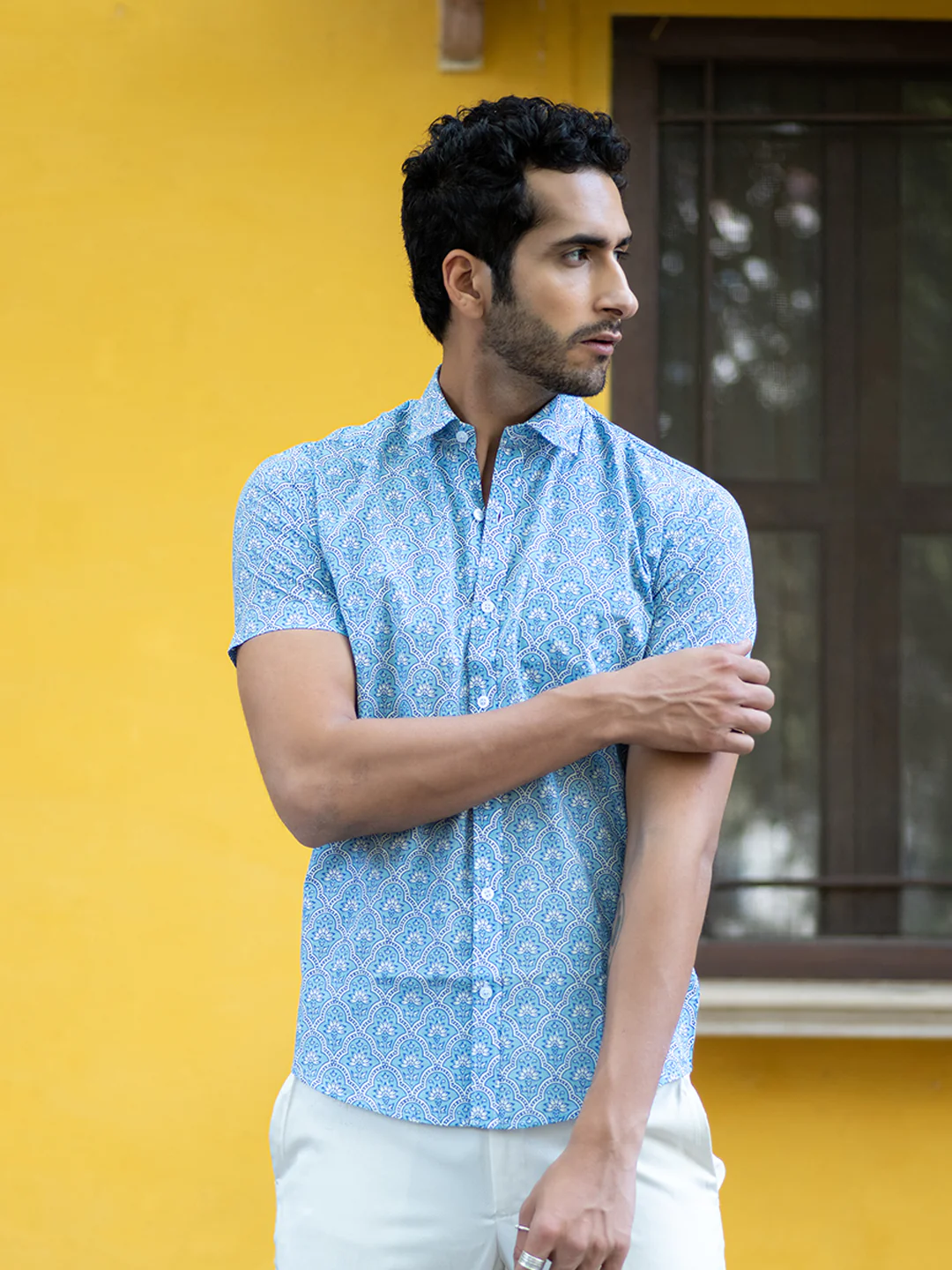 Cotton Blue Jaipuri Printed Shirts For Men - Image 3