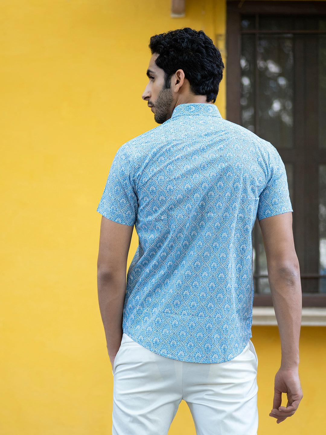 Cotton Blue Jaipuri Printed Shirts For Men - Image 4