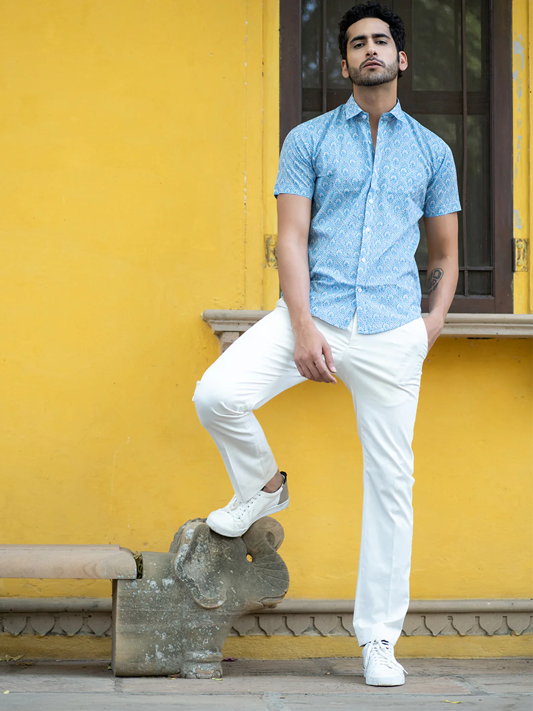 Cotton Blue Jaipuri Printed Shirts For Men - Image 5