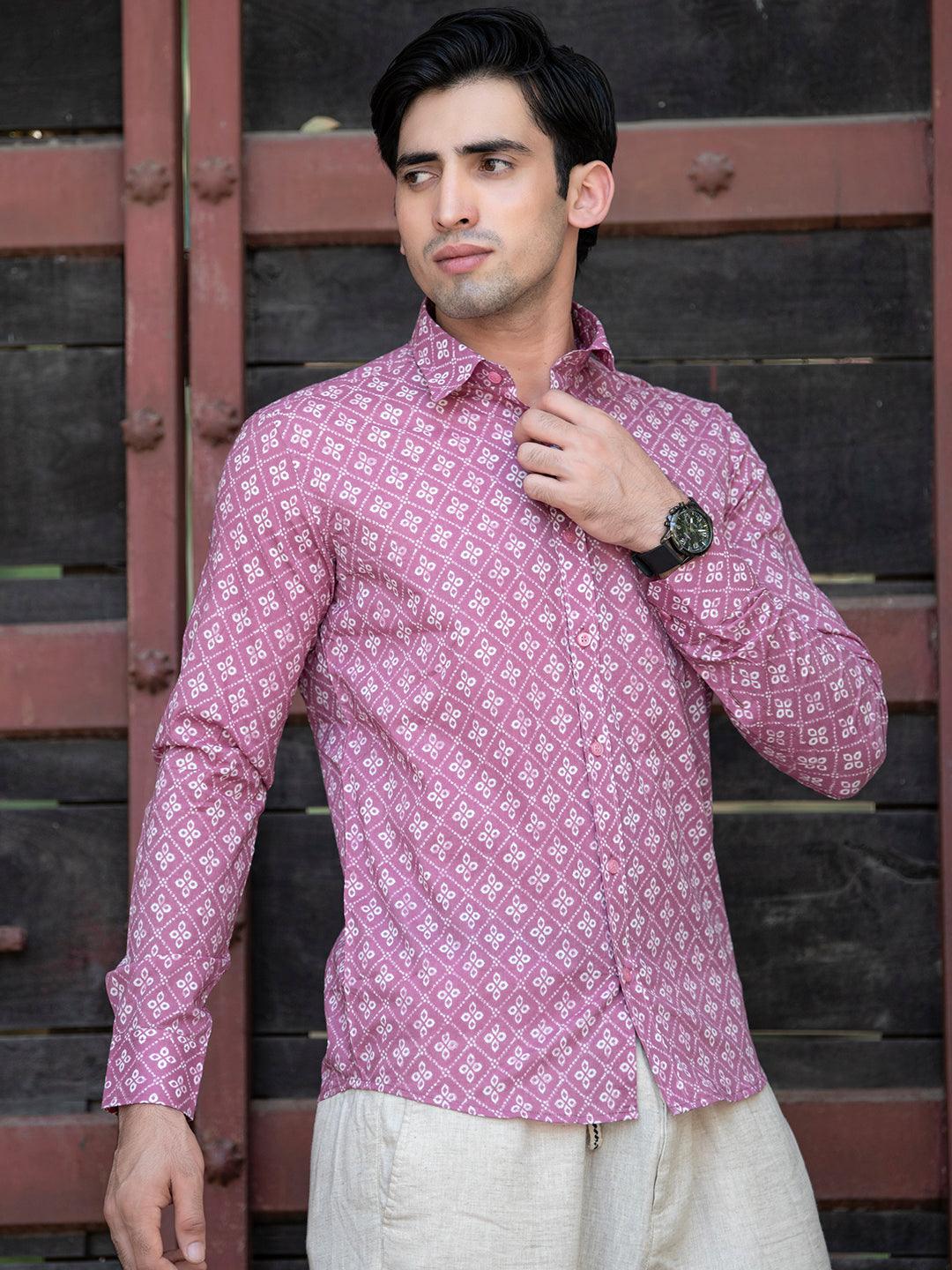 Cotton Pink Jaipuri Printed Shirts For Men - Image 4