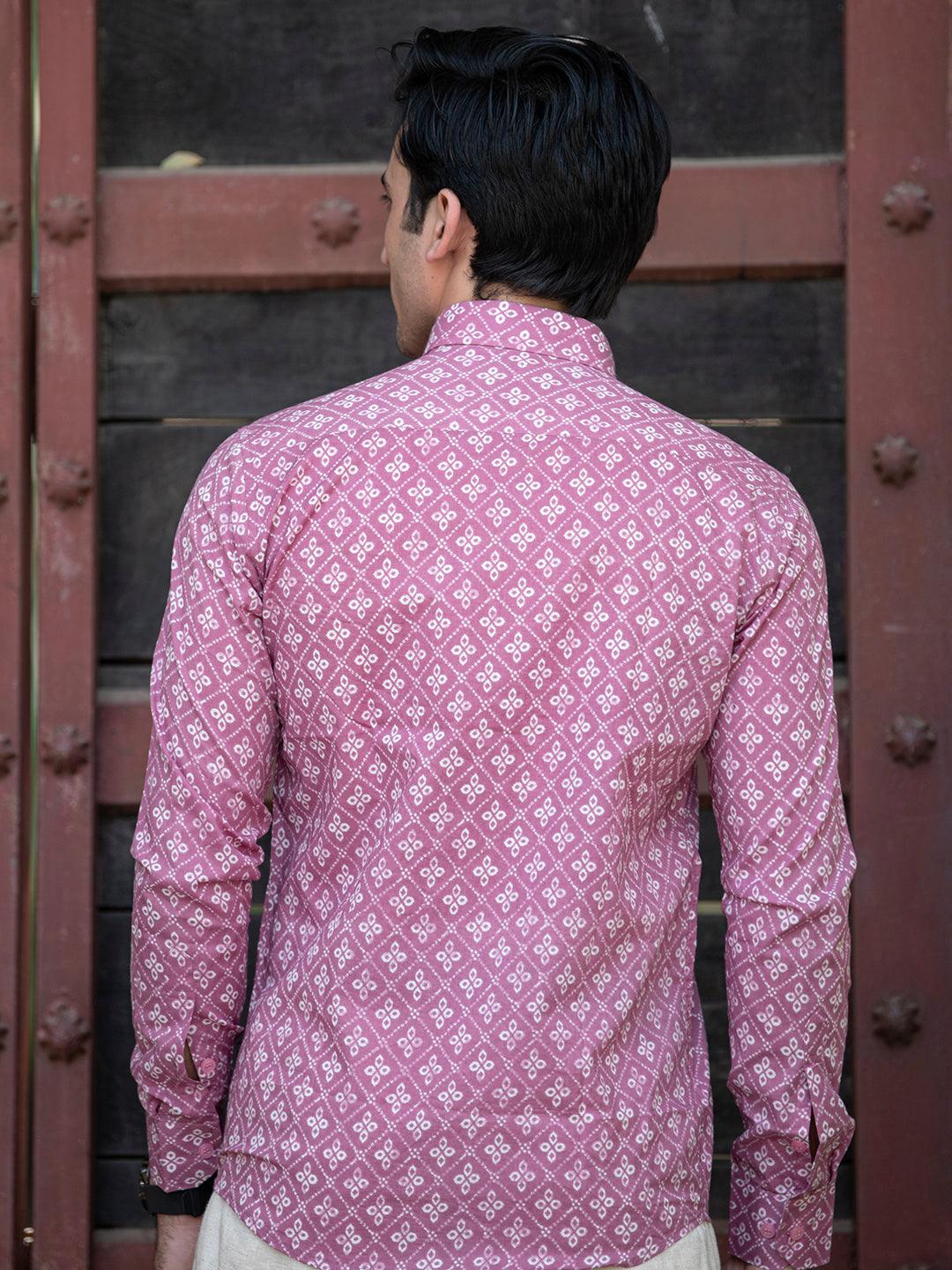 Cotton Pink Jaipuri Printed Shirts For Men - Image 5