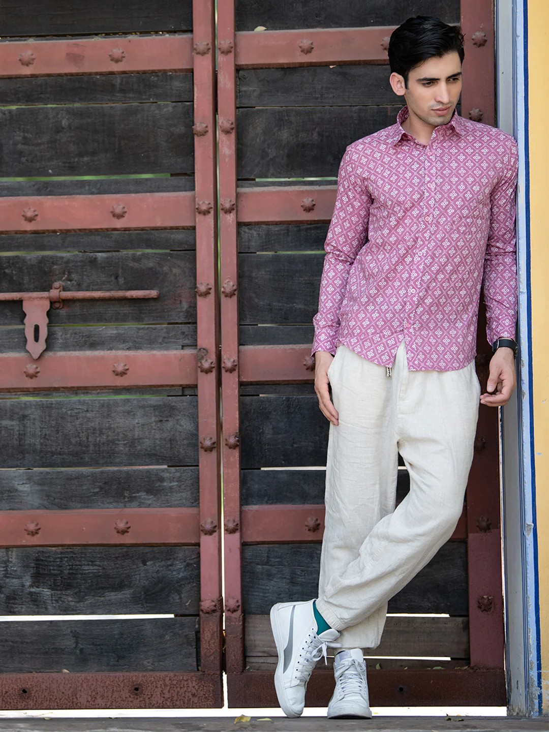 Cotton Pink Jaipuri Printed Shirts For Men - Image 6