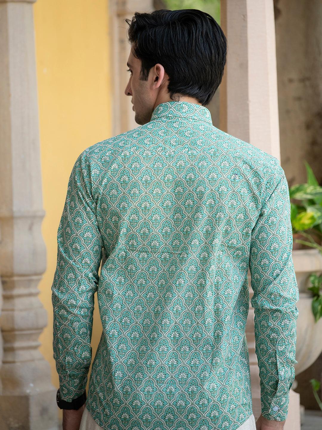 Cotton Sea Green Jaipuri Printed Shirt - Image 5