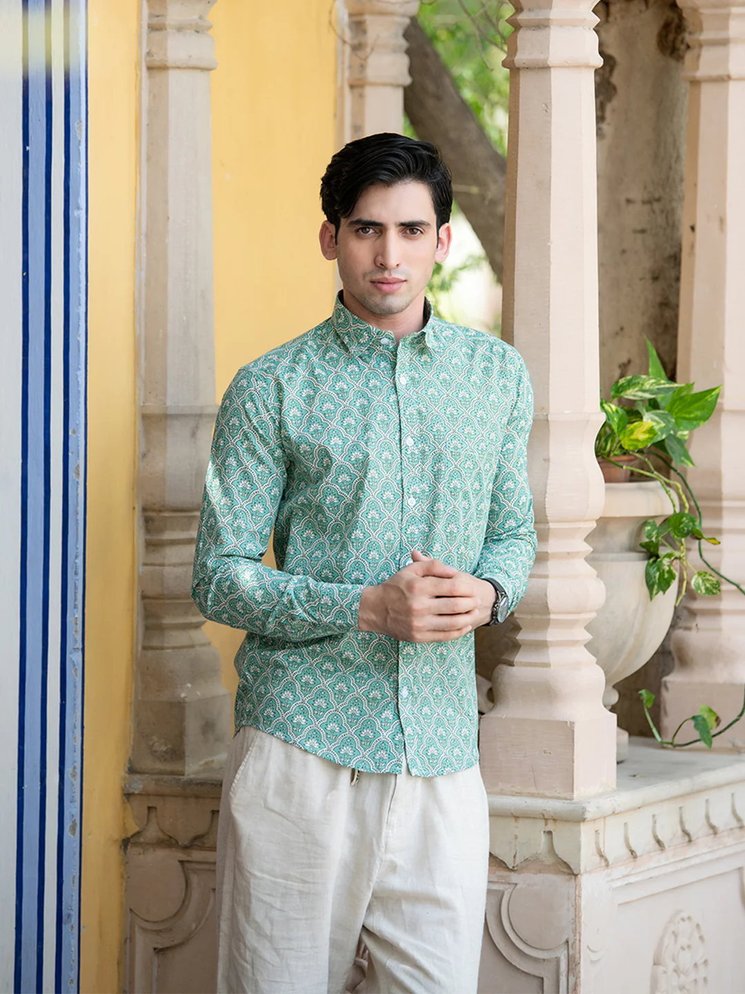 Cotton Sea Green Jaipuri Printed Shirt - Image 6