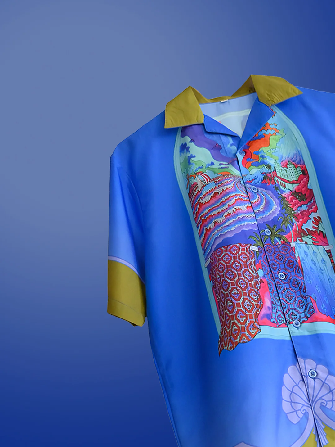 Front Back Graphic Printed Oversized Royal Blue Crepe Shirt - Image 4