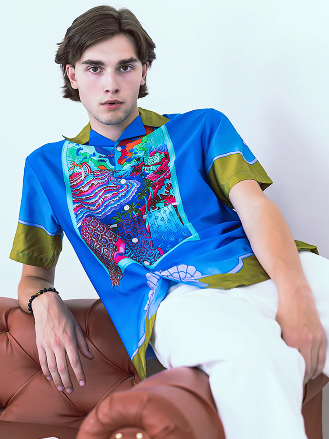 Front Back Graphic Printed Oversized Royal Blue Crepe Shirt - Image 5