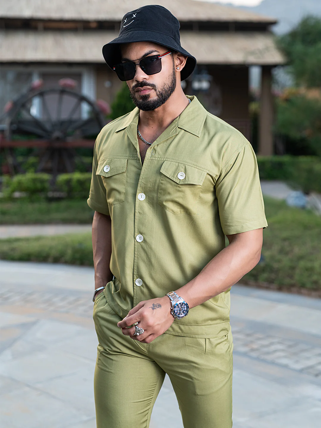 Green Half Sleeves Modal Co-ord Set - Image 3