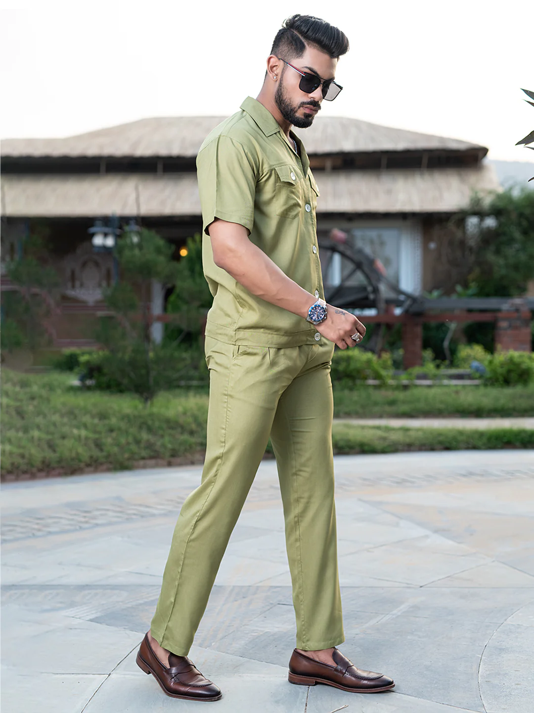 Green Half Sleeves Modal Co-ord Set - Image 5