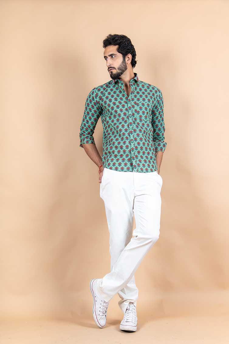 Green Jaipuri Cotton Printed Shirt - Image 5