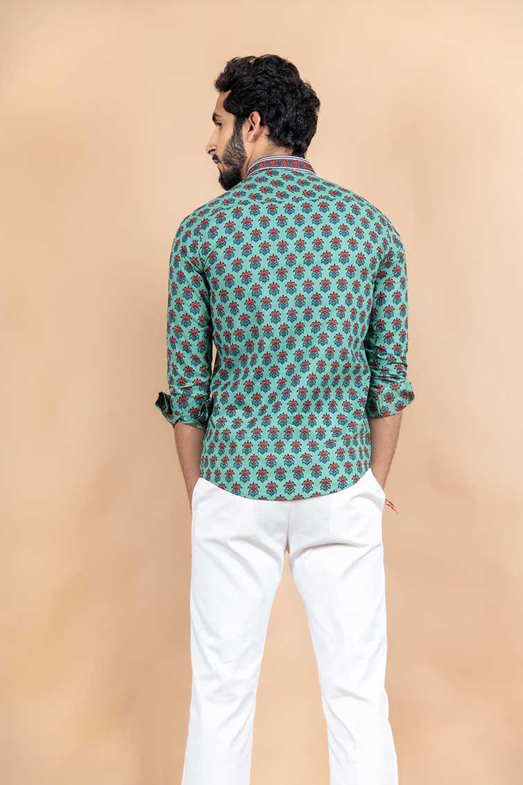 Green Jaipuri Cotton Printed Shirt - Image 6