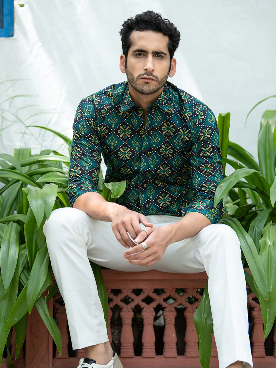 Green Jaipuri Cotton Printed Shirt For Men - Image 4