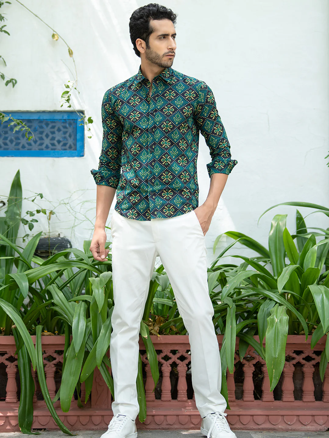 Green Jaipuri Cotton Printed Shirt For Men - Image 6