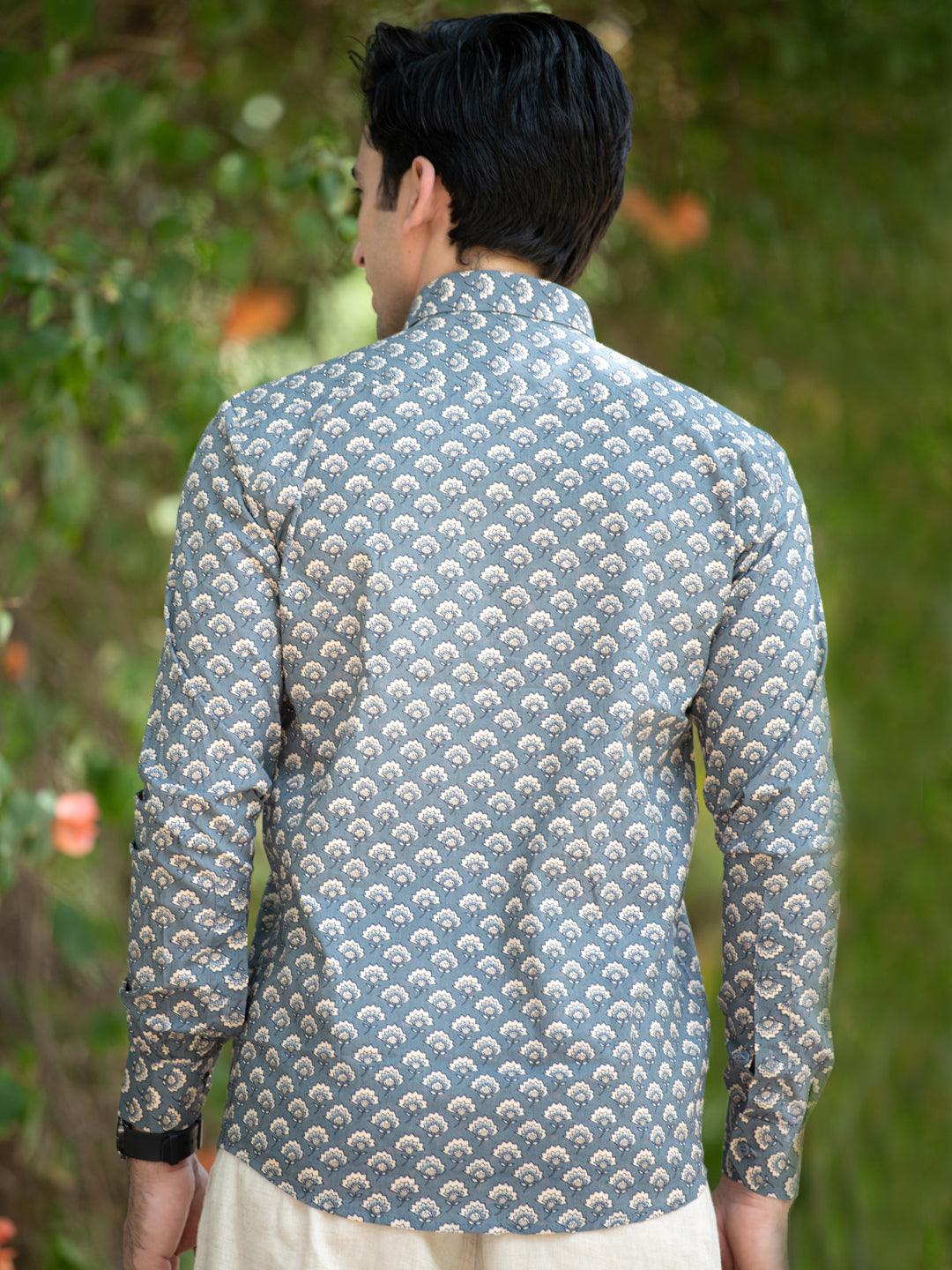 Grey Cotton Jaipuri Printed Shirt - Image 5