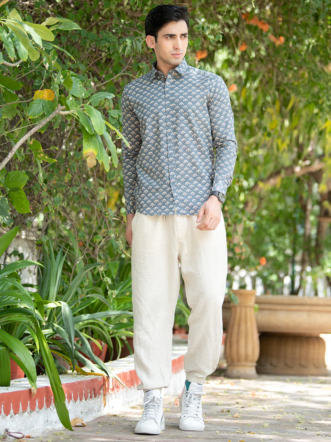 Grey Cotton Jaipuri Printed Shirt - Image 6