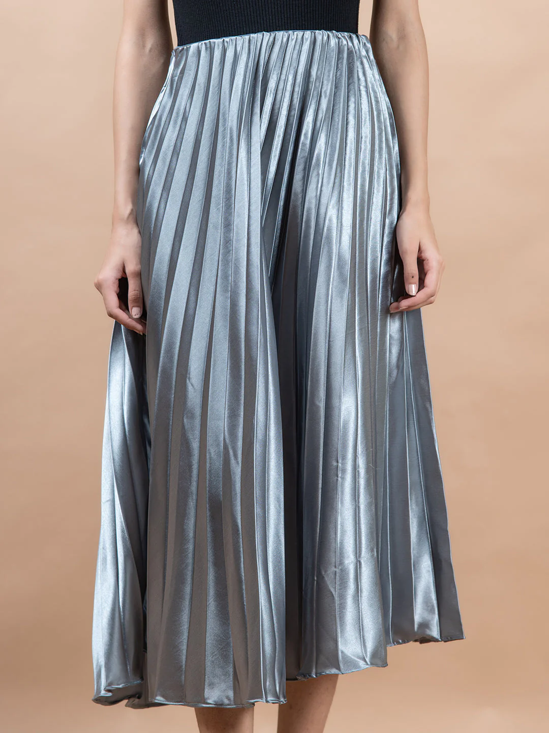 Grey Flared Skirt with Accordion Pleats For Women - Image 5