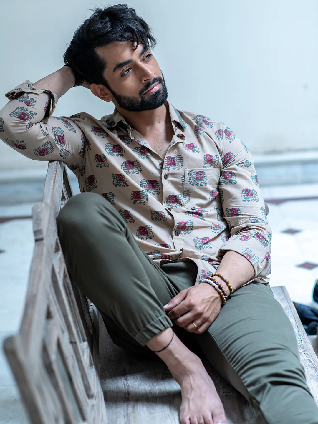 Khakhi Elephant Mens Block Print Shirt - Image 3