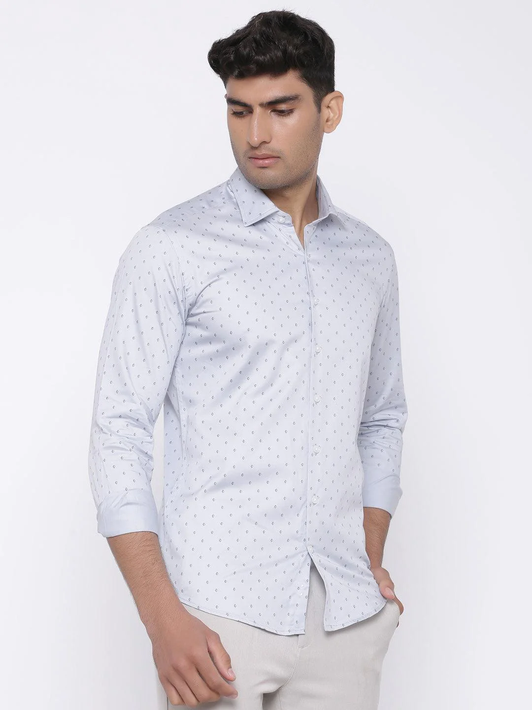 Light Blue Small Motif Printed Shirt - Image 3