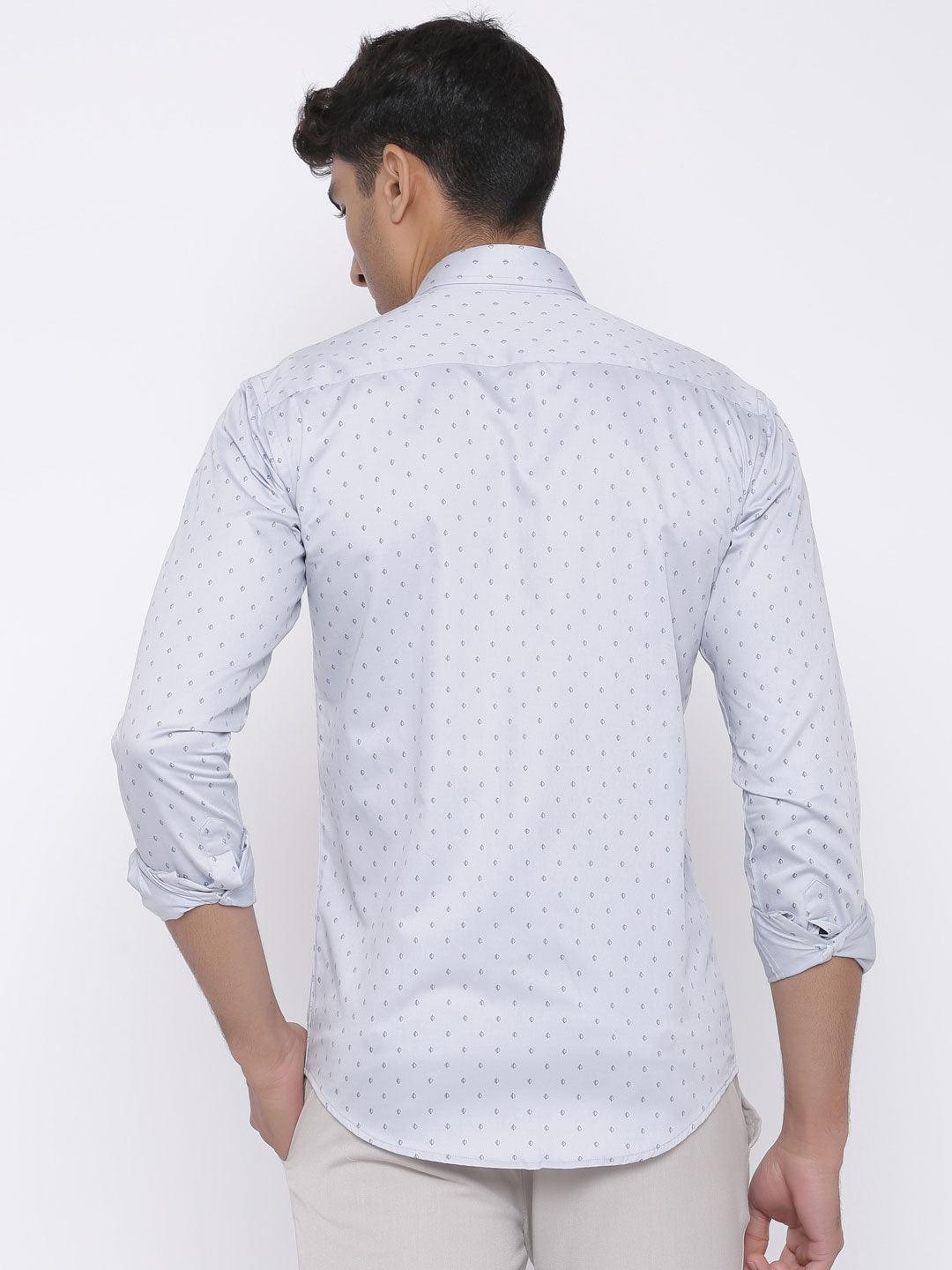 Light Blue Small Motif Printed Shirt - Image 4