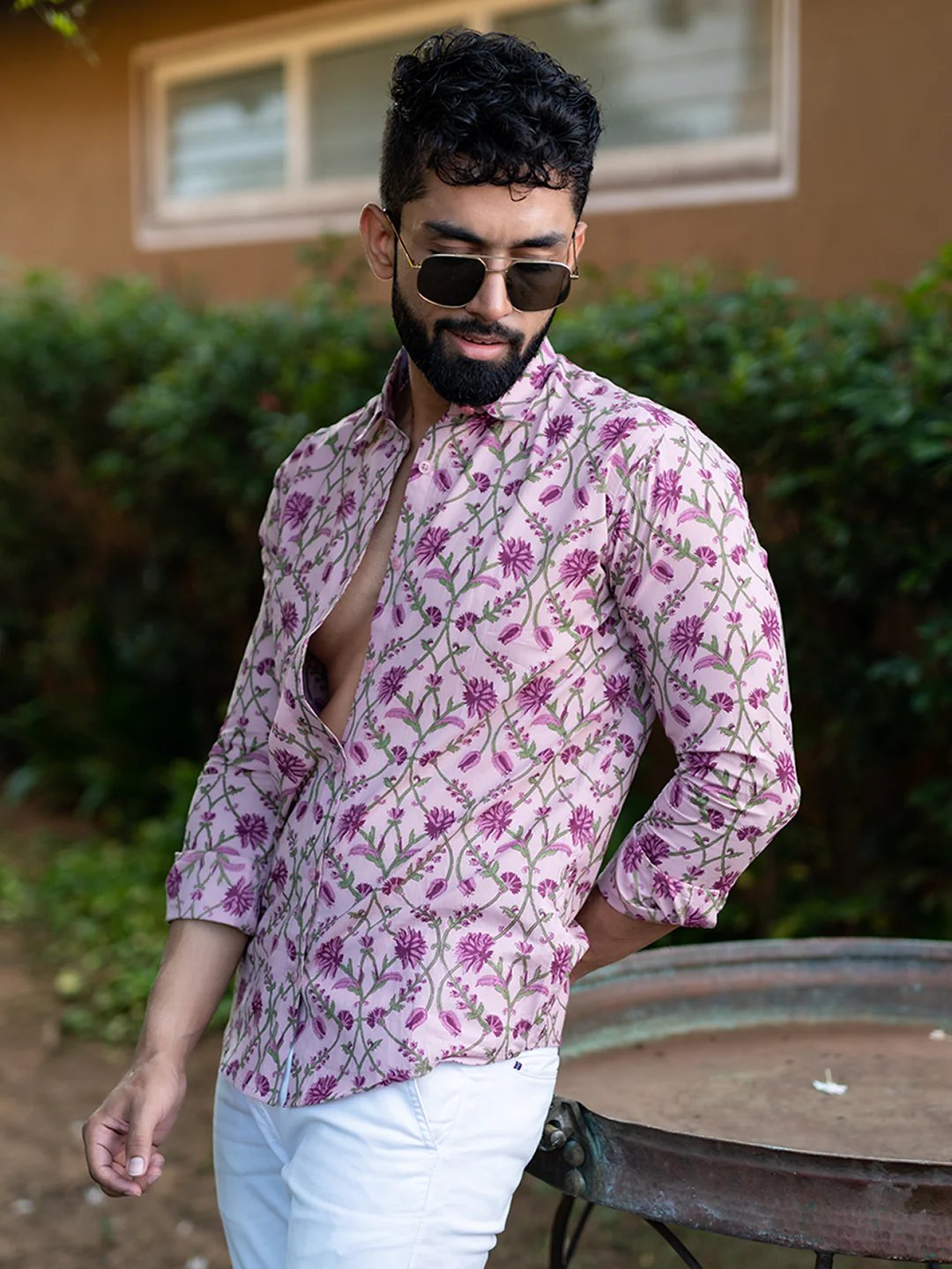 Lilac Floral Full Sleeves Cotton Printed Shirt For Men - Image 5