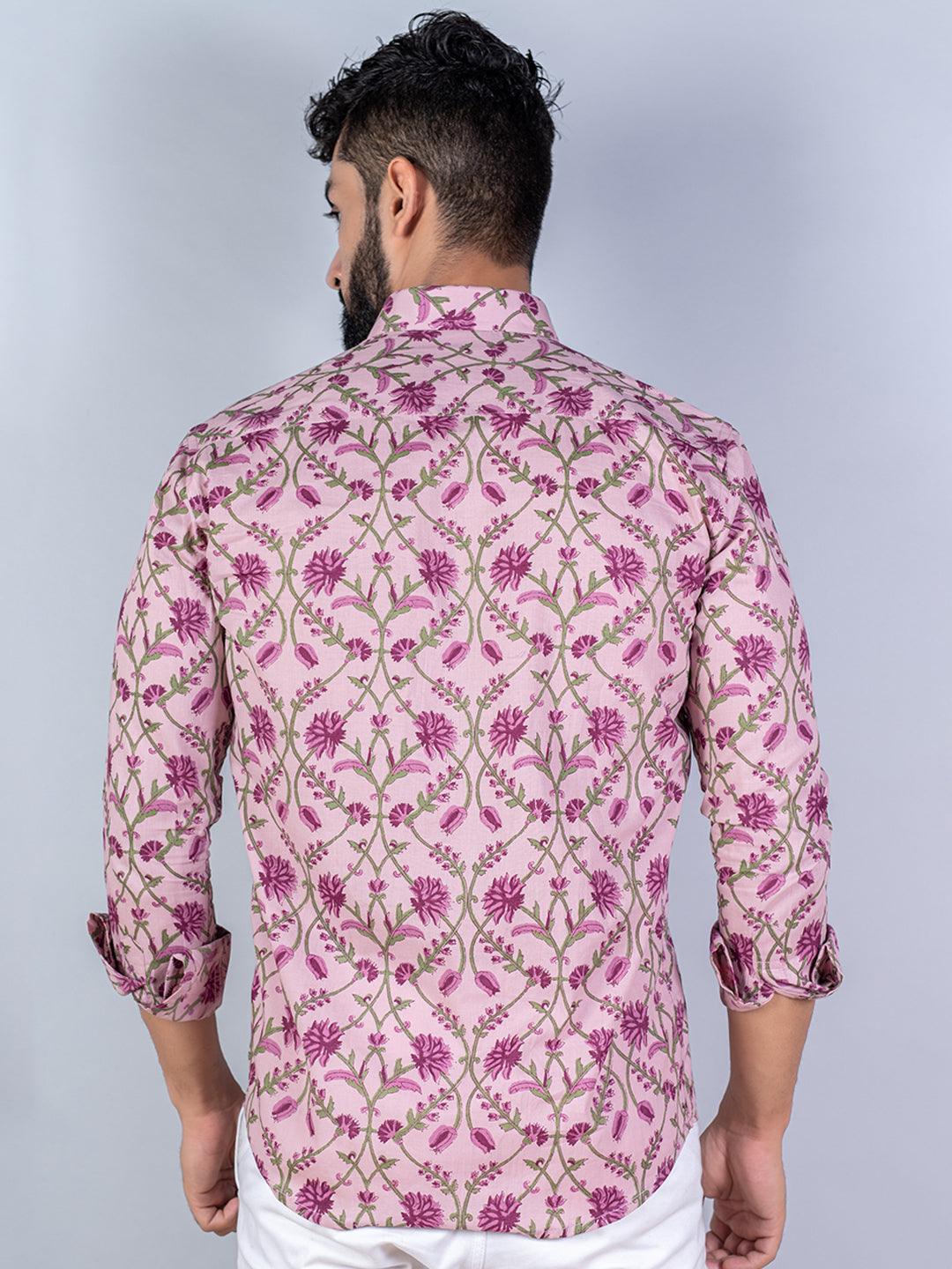 Lilac Floral Full Sleeves Cotton Printed Shirt For Men - Image 6