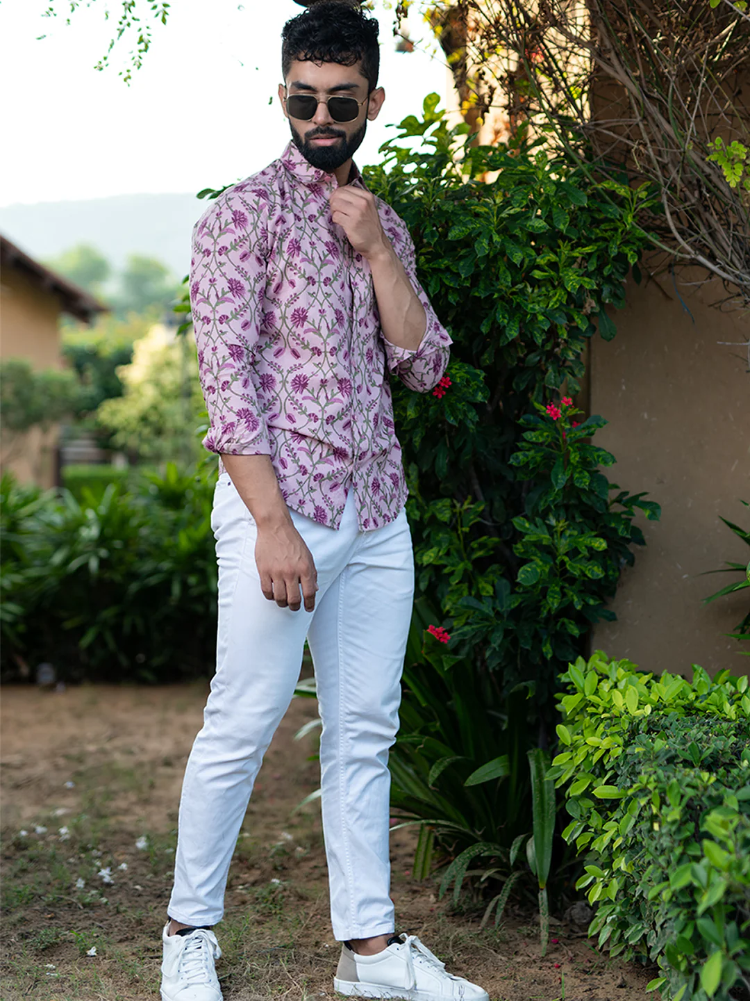 Lilac Floral Full Sleeves Cotton Printed Shirt For Men - Image 7
