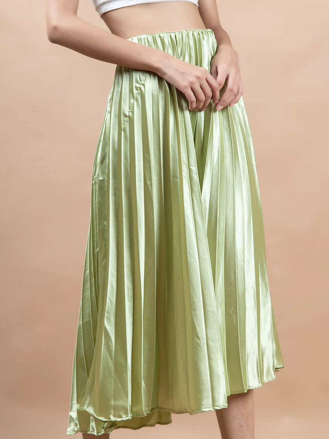 Mehandi Green Flared Skirt with Accordion Pleats For Women - Image 5