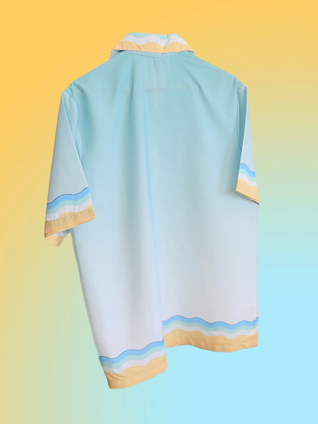 Minimal Wavy Line Printed Oversized Sea Blue Crepe Shirt - Image 3
