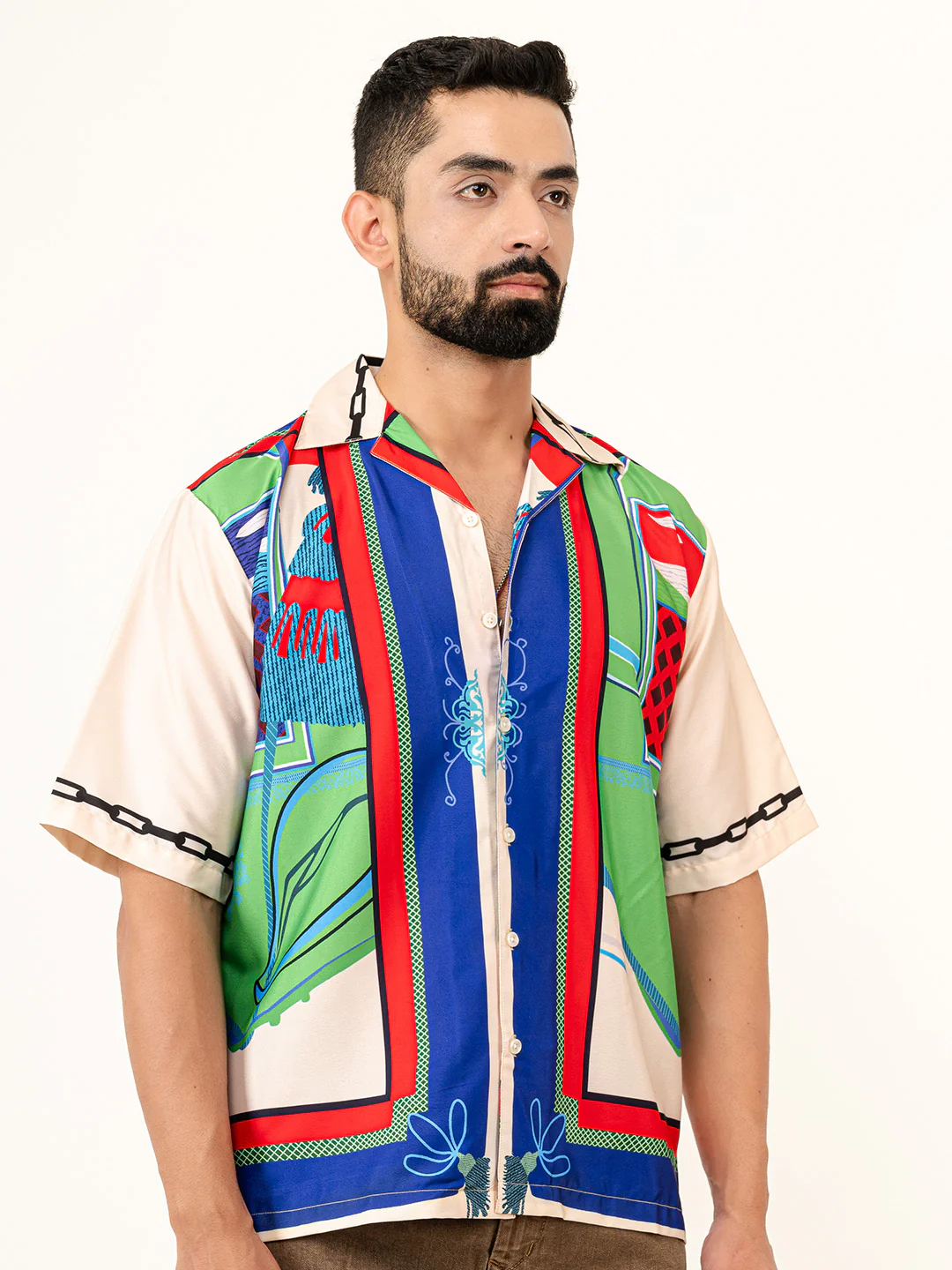 Multi Abstract Printed Oversized Crepe Shirt - Image 4