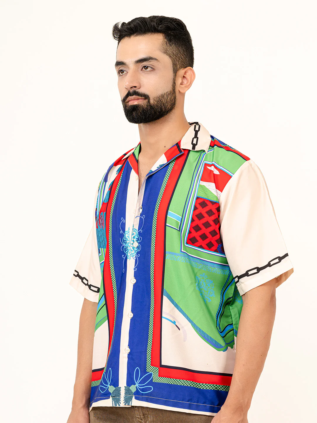 Multi Abstract Printed Oversized Crepe Shirt - Image 5