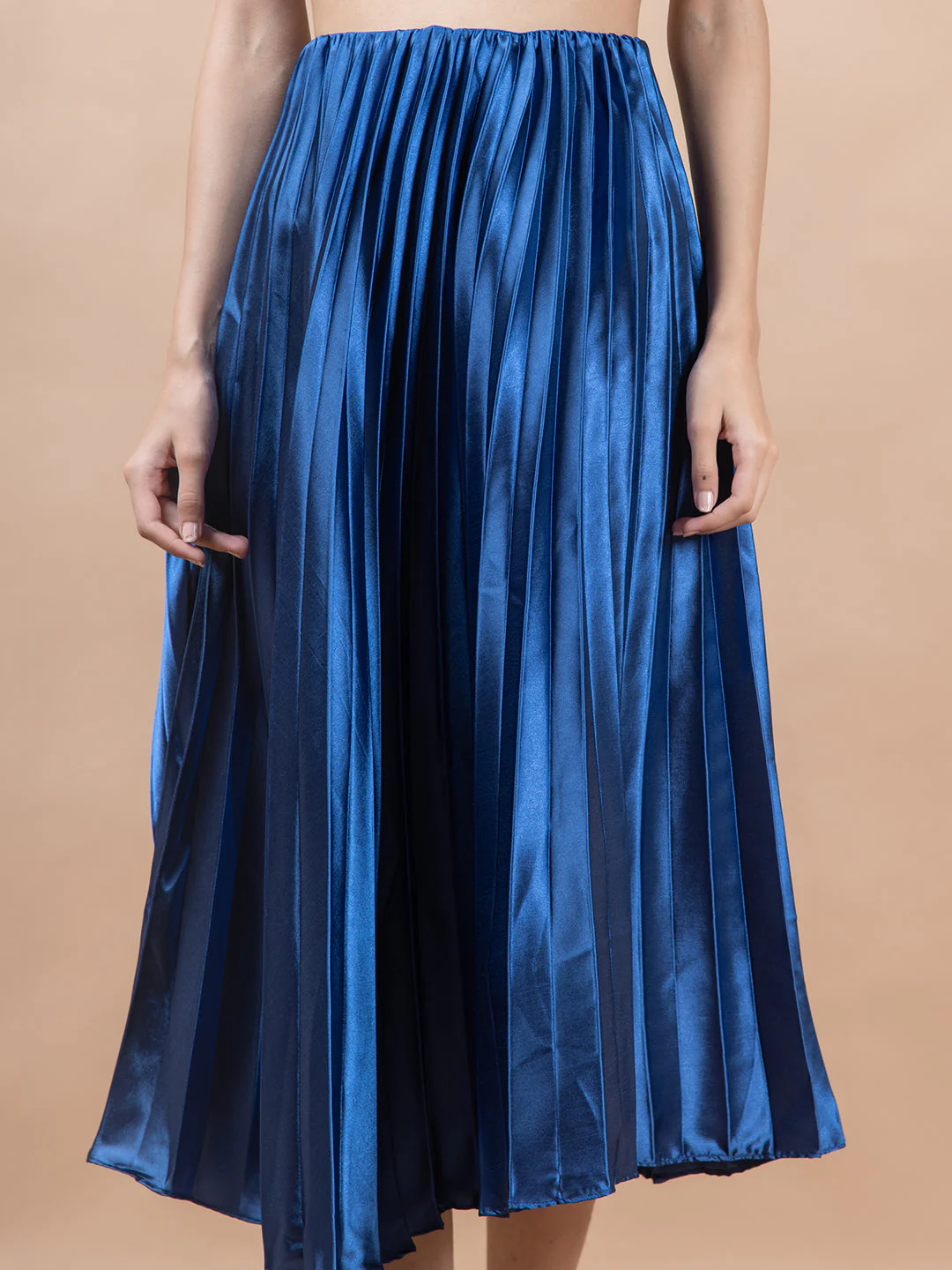 Navy Blue Flared Skirt with Accordion Pleats For Women - Image 5