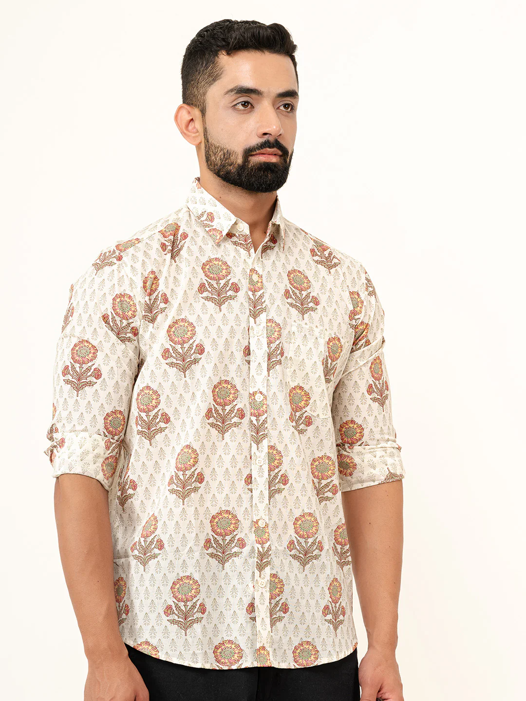 Off White Full Sleeves Cotton Printed Shirt - Image 3