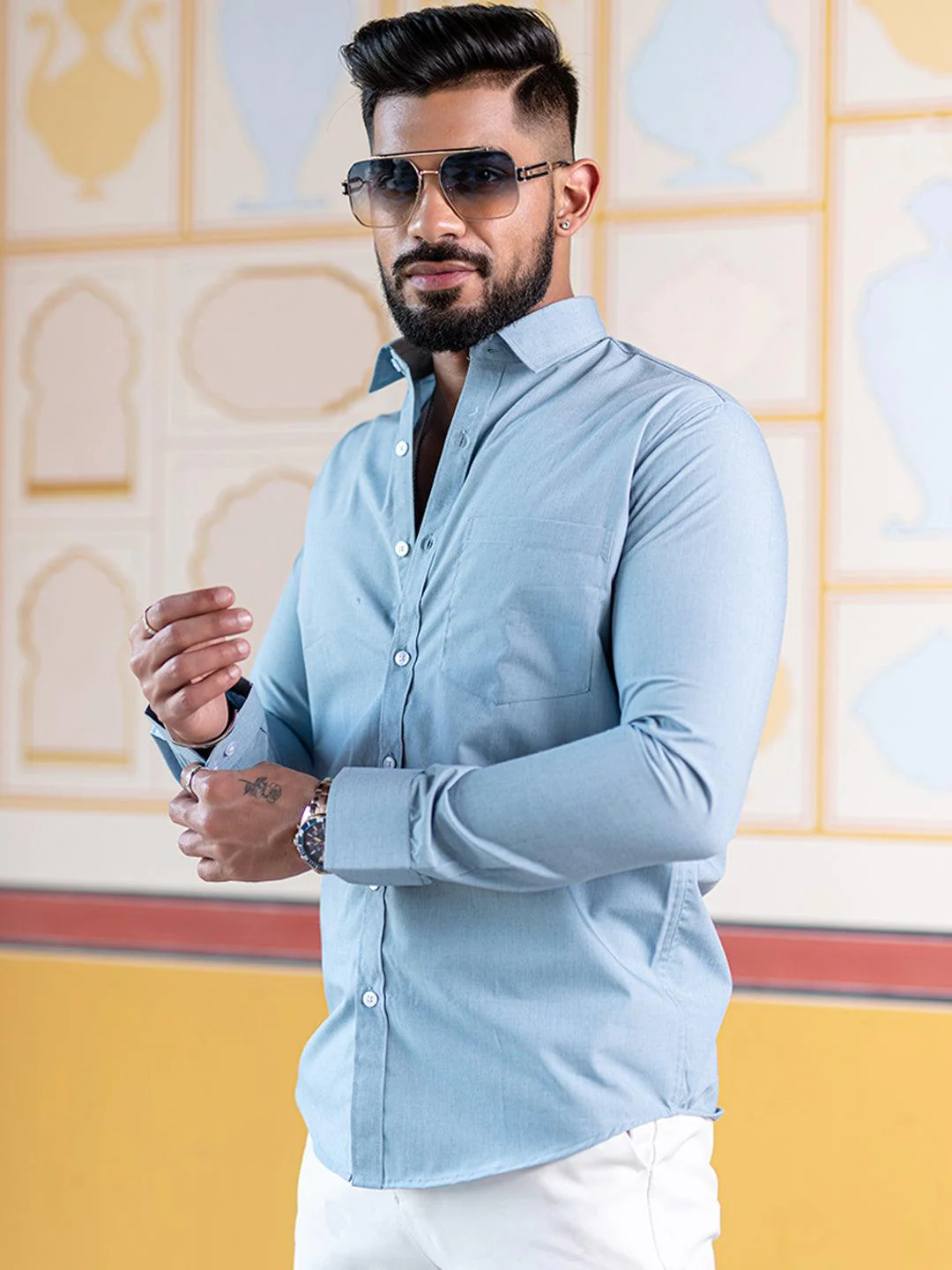 Pale Blue Full Sleeves Giza Cotton Shirt - Image 3