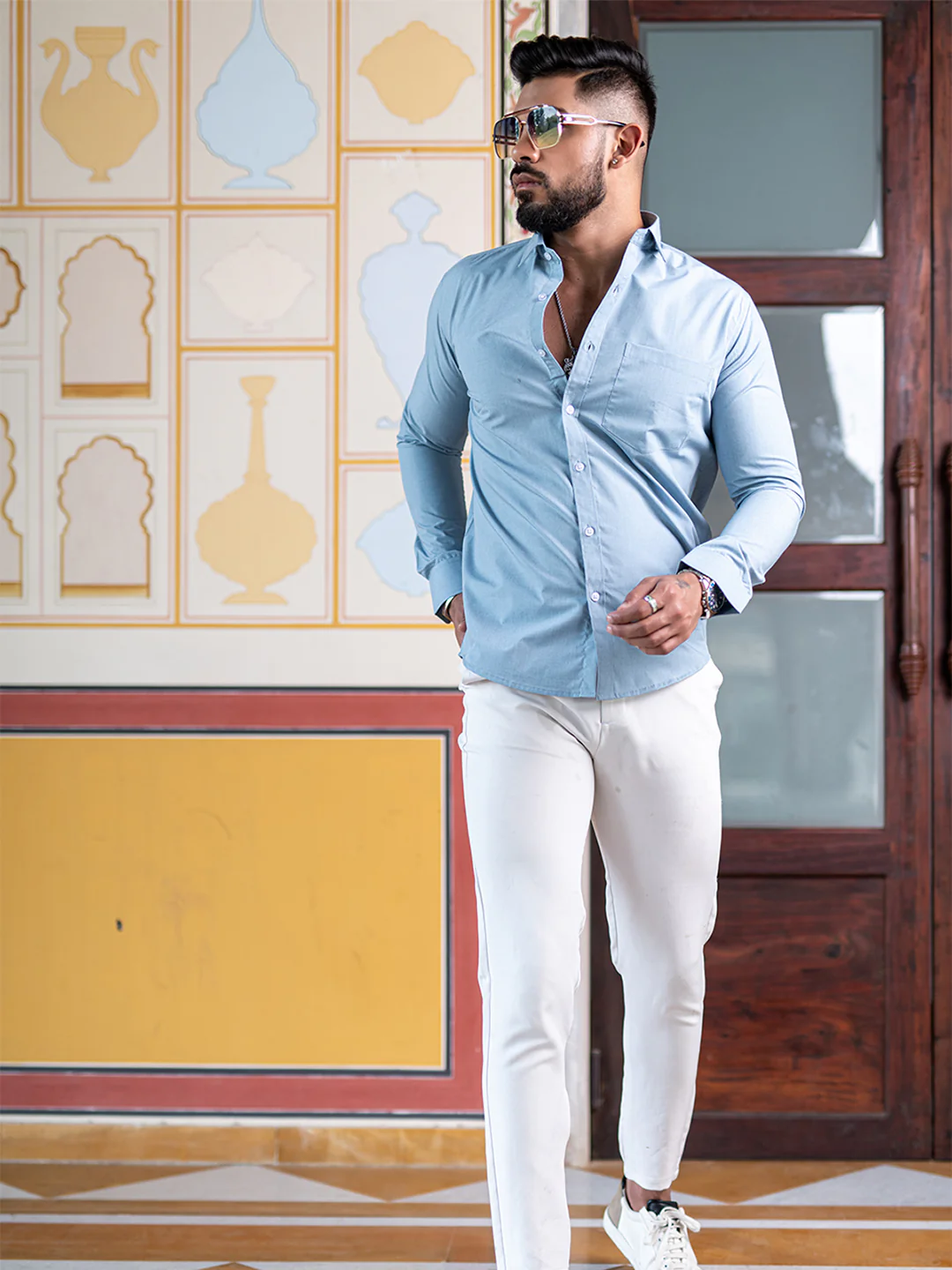 Pale Blue Full Sleeves Giza Cotton Shirt - Image 5