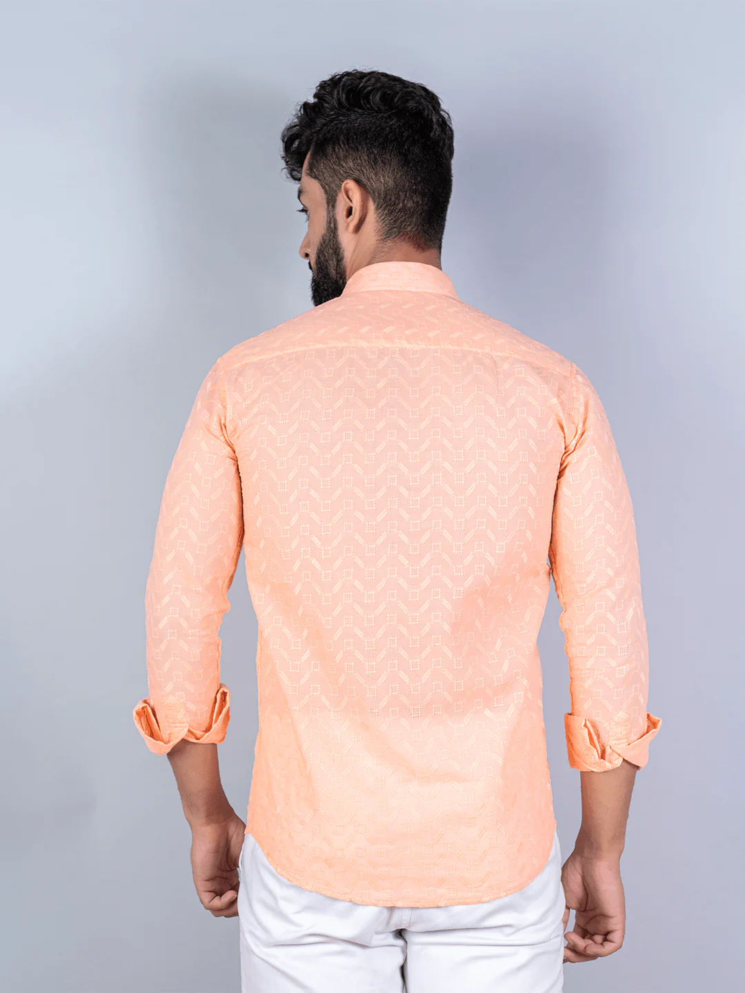 Peach Embroidered Full Sleeves Cotton Shirt - Image 5